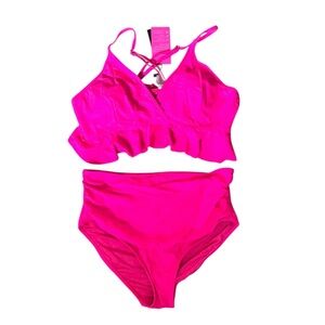 Tempt Me Hot Pink Ruffle Bikini Set Medium | Barbiecore Y2K High Waisted Swim B9